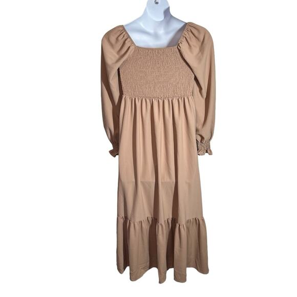 Khaki Boho Festival Maxi Dress Square Neck Ruffle Hem Size Large - Picture 11 of 14